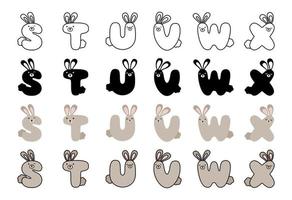 Rabbit alphabet in cartoon style vector