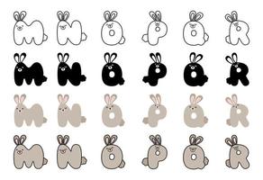 Rabbit alphabet in cartoon style vector