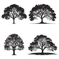 set of Banyan trees silhouettes. Big tree black silhouette vector