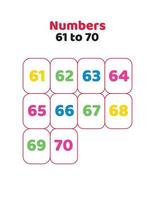 61 to 70 English number.Counting numbers for kids vector