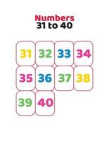 31 to 40 English number chart.Counting numbers for kids vector