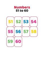 51 to 60 English number.Counting numbers for kids vector