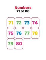 71 to 80 English number.Counting numbers for kids vector