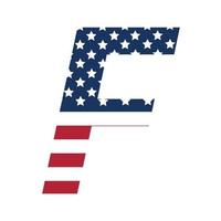 English alphabet with USA flag.Letter F with American flag Free Vector