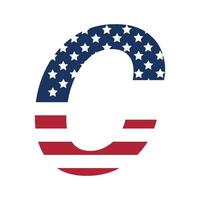 Inglés alfabeto con Estados Unidos bandera.letra C con americano bandera gratis vector