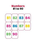 81 to 90 English number.Counting numbers for kids vector