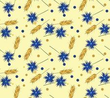 Seamless pattern of cornflowers and spikelets. vector