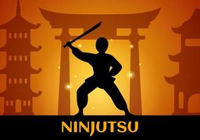 ninjutsu vector ilustración con personaje ninja shinobi desde Japón en plano dibujos animados estilo mano dibujado aterrizaje página antecedentes plantillas