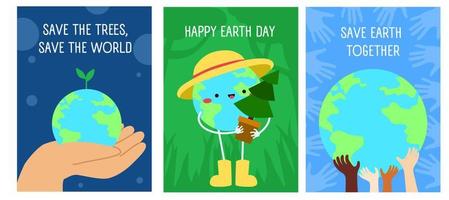 International Earth Day. Mother Earth Day cards. Environmental ecology problems and globe environmental protection. Vector illustration eco concept.