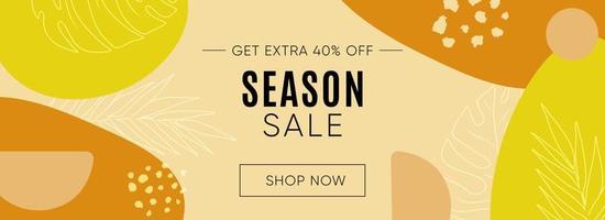 Season sale templates. Modern abstract style with shapes and tropical leaves. Bohemian vector