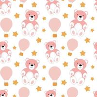 Seamless pattern with pink bear and ballon vector
