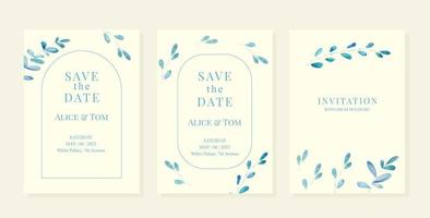 Wedding pemplates with blue watercolor leaves vector