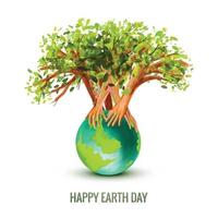 Save the world and hands tree happy earth day background vector