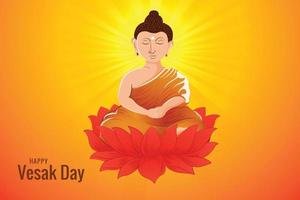 Buddha on lotus flower greeting card on happy vesak day background vector