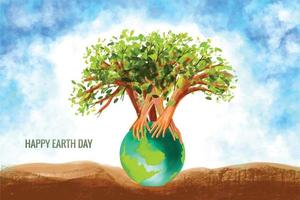 Save the world and hands tree happy earth day background vector