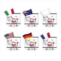 Chart going down cartoon character bring the flags of various countries vector