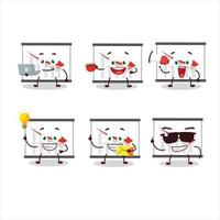 Chart going down cartoon character with various types of business emoticons vector