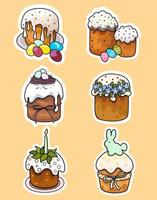 Set of colored stickers Easter cakes on an orange background vector