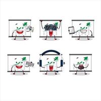 Chart going up cartoon character are playing games with various cute emoticons vector