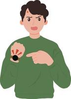Portrait of young man angry upset for being late pointing at his watch illustration vector