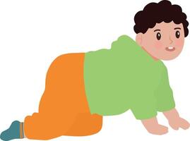 Cute baby boy learning to crawl vector illustration