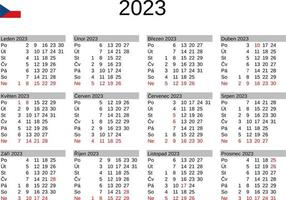 year 2023 calendar in Czech with Czech Republic holidays vector