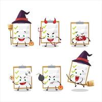 Halloween expression emoticons with cartoon character of checklist vector