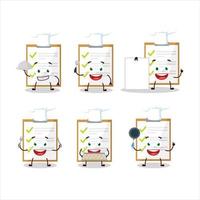 Cartoon character of checklist with various chef emoticons vector