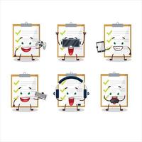 Checklist cartoon character are playing games with various cute emoticons vector