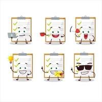 Checklist cartoon character with various types of business emoticons vector