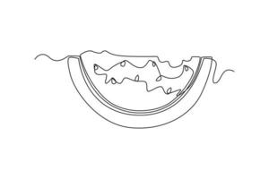 Single one line drawing half bite watermelon. Summer beach concept. Continuous line draw design graphic vector illustration.