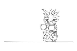Single one line drawing pineapples. Summer beach concept. Continuous line draw design graphic vector illustration.