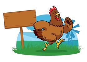 pollo corriendo en el granja con dibujos animados estilo vector