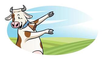 cow with cartoon style presenting the blank space for text vector