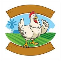 pollo en el granja con dibujos animados estilo vector