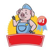 pig mascot cartoon in waitress uniform vector