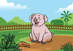 pig playing in the mud puddle vector