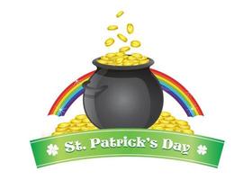 saint patrick's with bowl of coin and rainbow vector