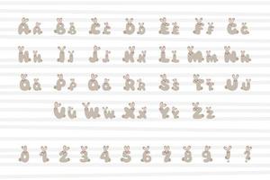 Rabbit alphabet in cartoon style vector