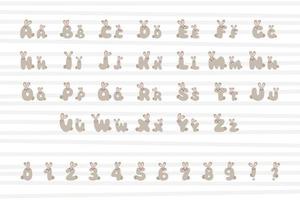 Rabbit alphabet in cartoon style vector