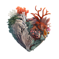 world of corals inside a heart . AI Generated png