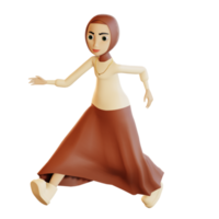 3d hijab character running and jump png