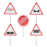 3d rendering side wind, hole in the road, Warning signs approaches to level crossings, Railway train level crossing, rough road sign icon set. 3d render road sign concept icon set. png