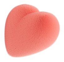 fluffig rosa 3d form på transparent bakgrund. lurviga, mjuk och hårig hjärta. trendig, söt design element. skära ut objekt. 3d tolkning. png