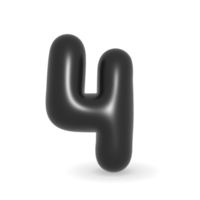 lustroso negro dígito número cuatro símbolo. 3d ilustración realista diseño elemento. negro viernes png