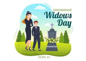 International Widows Day Vector Illustration on June 23 with Woman Mourns and Injustice Faced by Widow and His Children in Hand Drawn Templates