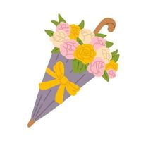 ilustración de rosas ramo de flores en paraguas vector