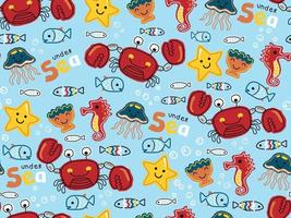 seamless pattern of hand drawn marine animals cartoon vector