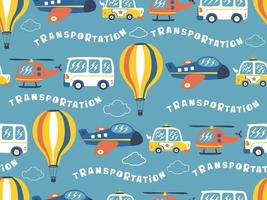 seamless pattern of transportation vehicles cartoon vector