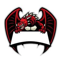 angry dragon mascot with blank signage for text space vector